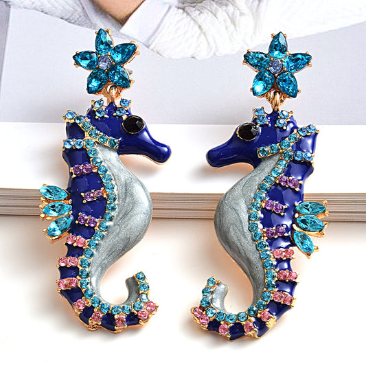 Seahorse Cartoon Earrings Diamond Earrings