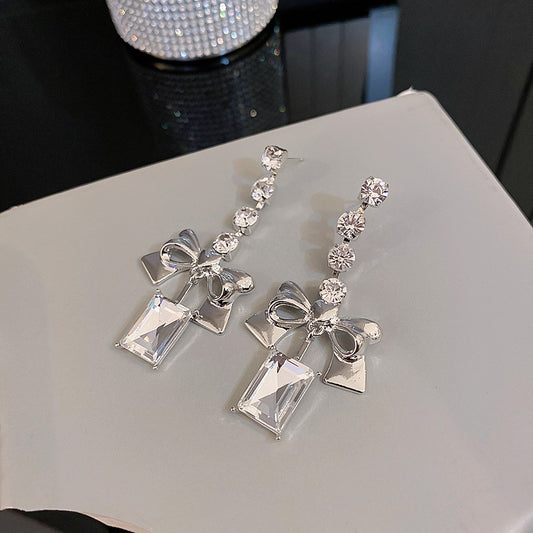 Diamond Bow Earrings Long Earrings