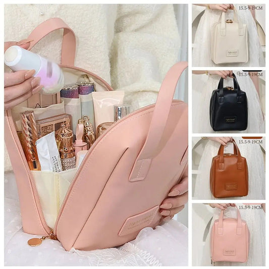 Bolsa de cosméticos de cuero PU con forma de concha, bolsa de maquillaje con letras impermeable, bolsa de maquillaje multifunción, bolsas de viaje