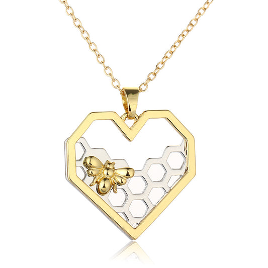 Honeycomb Bee Heart Pendant Necklaces For Women Gold Silver Color Animal Choker Necklace Fashion Wedding Jewelry