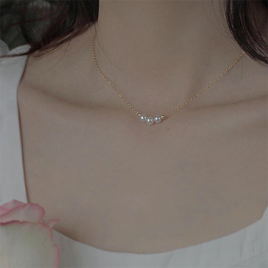 Three pearl necklaces women design clavicle chain