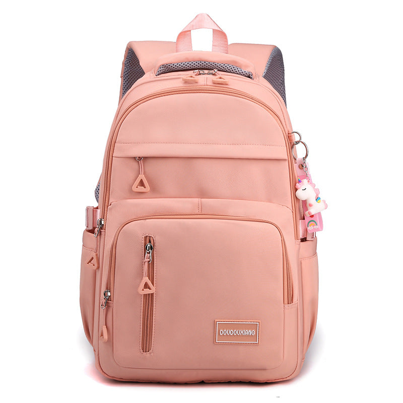 High-grade Solid Color Casual Backpack Multi-compartment