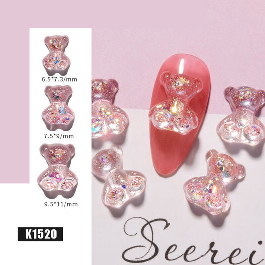 3D lindo oso resina decoración de uñas cristal gomoso oso uñas brillo jalea adornos uñas arte accesorios para decoración de uñas