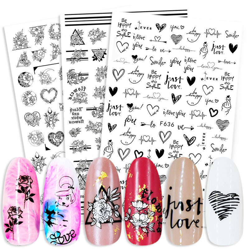 Summer Flowers and Love Adhesive Stickers Nail Art Stickers Foreign Trade Nail Stickers Nail Art Decals