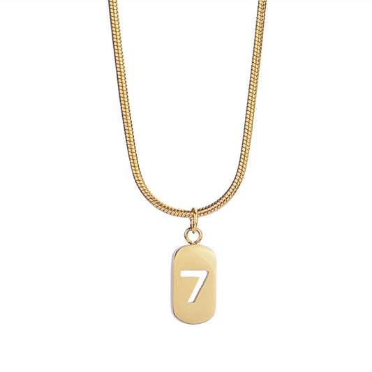 Glückszahl-7-Anhänger-Halsketten für Damen, Edelstahl, Gold, quadratisch, geometrisch, Geburtstagsgeschenk