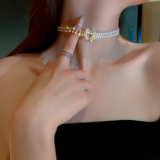 Perlen-Kristall-Choker-Halsketten für Frauen, kurze Kette, Strass-Halsketten, Statement-Schmuck