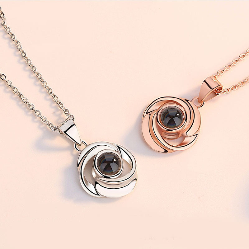 925 Sterling Silver Rose Flower Pendant Necklaces Women Trendy Projection 100 Languages LOVE Necklace Handmade Jewelry
