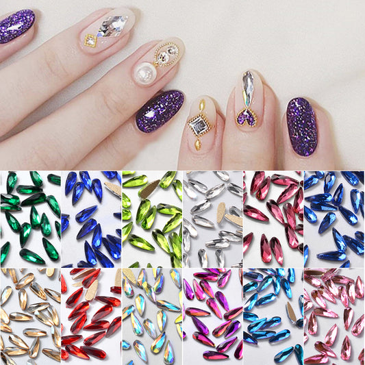 10 Uds. De diamantes de imitación 3D para decoración de uñas, accesorios de decoración para uñas con purpurina en forma de gota de agua larga