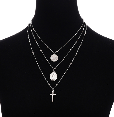 Layer Beads Chain Long Choker Necklace Women Sexy Fashion Gold Silver Color Round Cross Necklaces & Pendants Bijoux