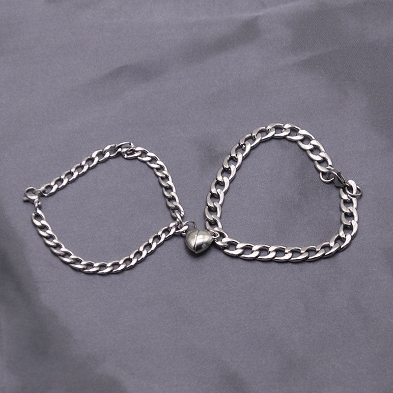 Magnetisches Paar-Armband, Edelstahl, Herz-Charm, Silber, NK-Kettenarmbänder für Liebhaber und Freunde