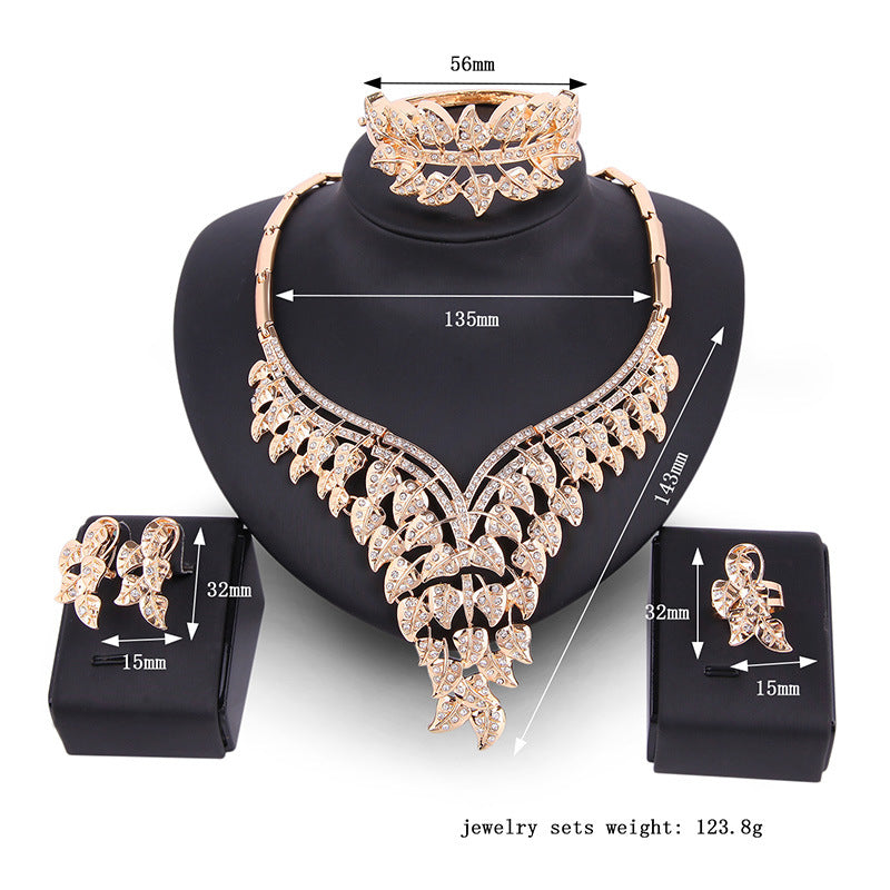 Crystal Necklace And Ear Jewelry Set Of Four Bridal Banquet Jewelry Set
