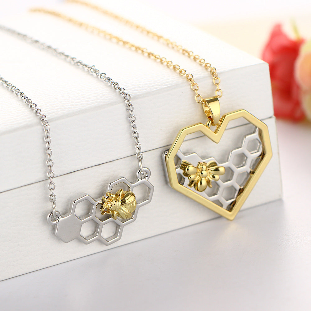 Honeycomb Bee Heart Pendant Necklaces For Women Gold Silver Color Animal Choker Necklace Fashion Wedding Jewelry