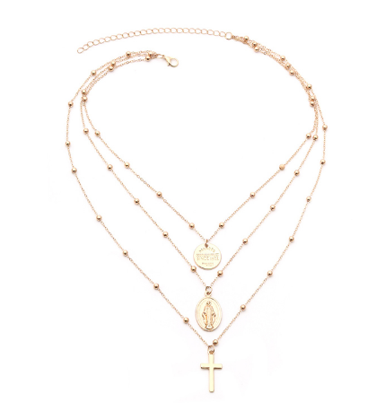 Schicht Perlen Kette Lange Halskette Frauen Sexy Mode Gold Silber Farbe Runde Kreuz Halsketten &amp; Anhänger Bijoux