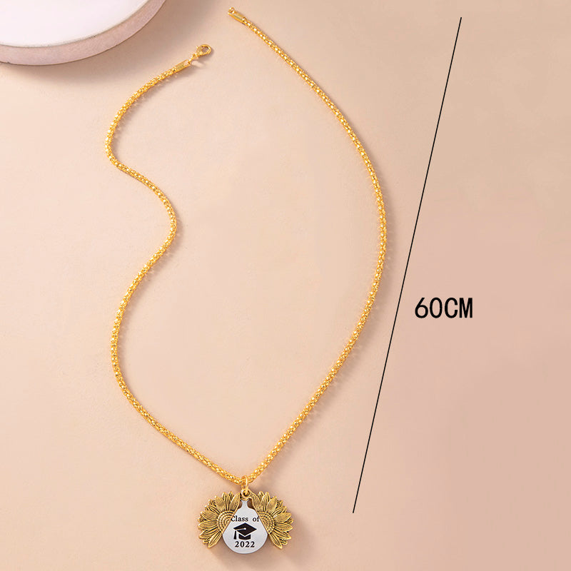 Vintage Gold Sunflower Locket Necklace Stainless Steel Class Of Graduate Cap Necklaces For Men Women Graduation Jewelry