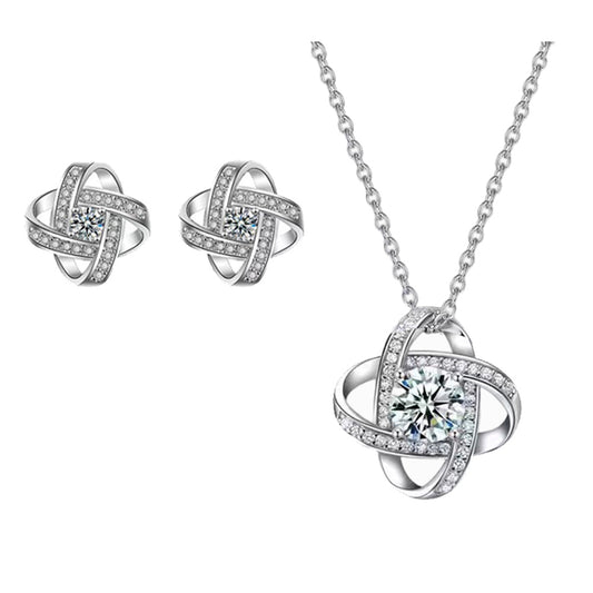 Vierblättriges Kleeblatt, Zirkon-Halskette, Ohrringe, Kristall-Liebeshalsketten für Frauen