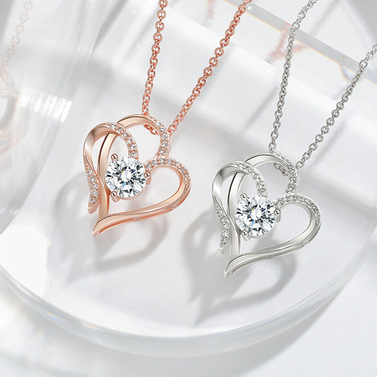 Zirkon Double Love Halskette mit Strasssteinen Ins personalisierte herzförmige Halskette Schlüsselbeinkette Schmuck für Frauen Valentinstag