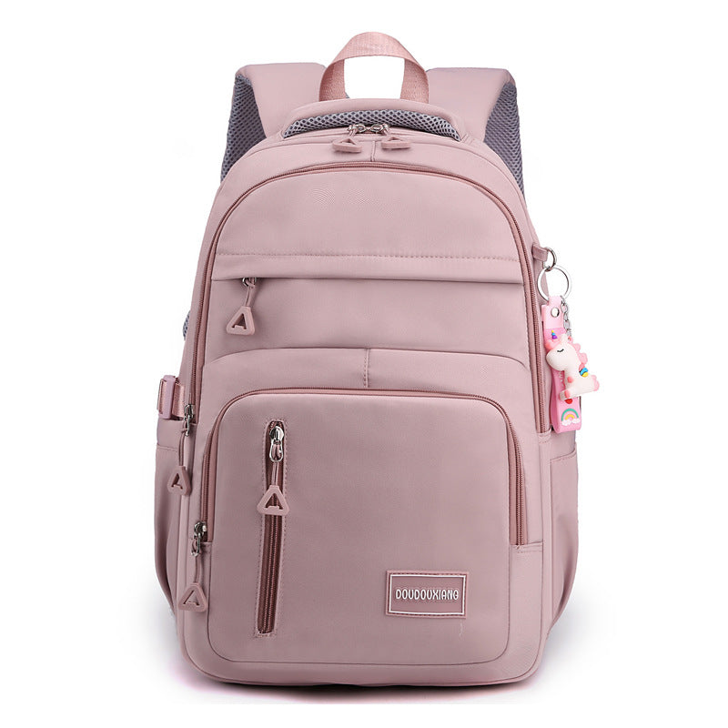 High-grade Solid Color Casual Backpack Multi-compartment