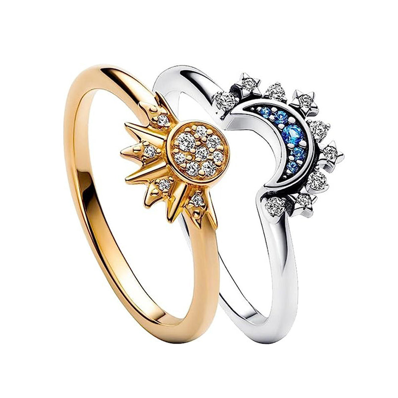 Sun And Moon Rings Couple Rhinestones Ring For Love Valentine's Day Jewelry