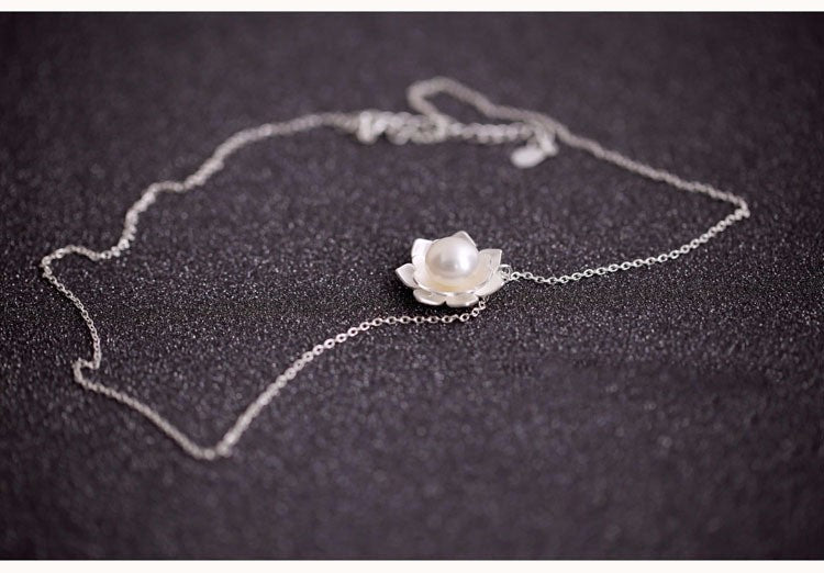925 Sterling Silver Jewelry   Pearl Lotus Flower Necklaces Hot Sale Pure Silver Jewelry For Women