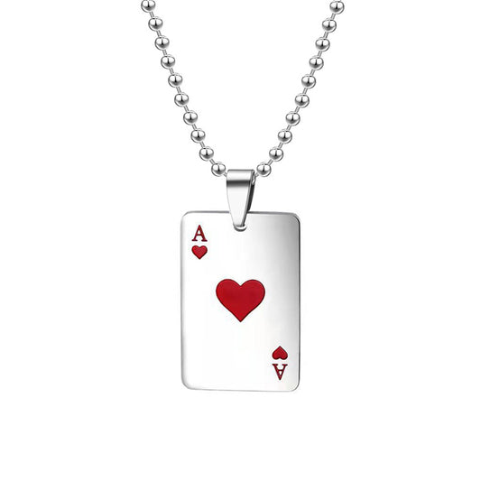 Hip Hop Poker Cards Ace Of Hearts Stainless Steel Pendant Necklaces For Women Men