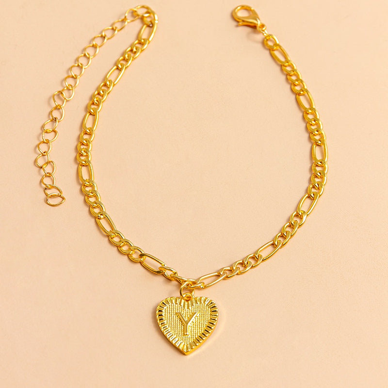 Initial Letter Anklet Gold Color Heart Pendant Foot Bracelets Women