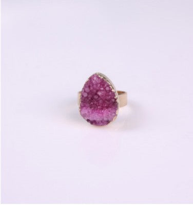 Natural Stone Agate Crystal Bud Women Rings  Rose Vintage Rings