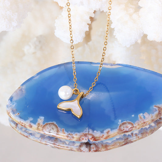 Fashion Upscale Jewelry Pearl Whale Tail Cameo Shell Charms Chain Choker Necklaces Pendants For Women