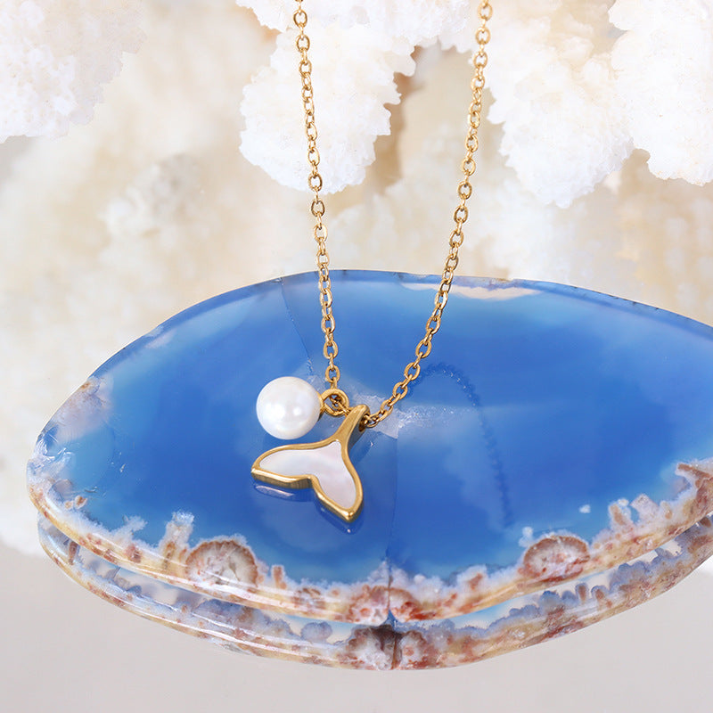 Mode gehobenen Schmuck Perle Whale Tail Cameo Shell Charms Kette Choker Halsketten Anhänger für Frauen