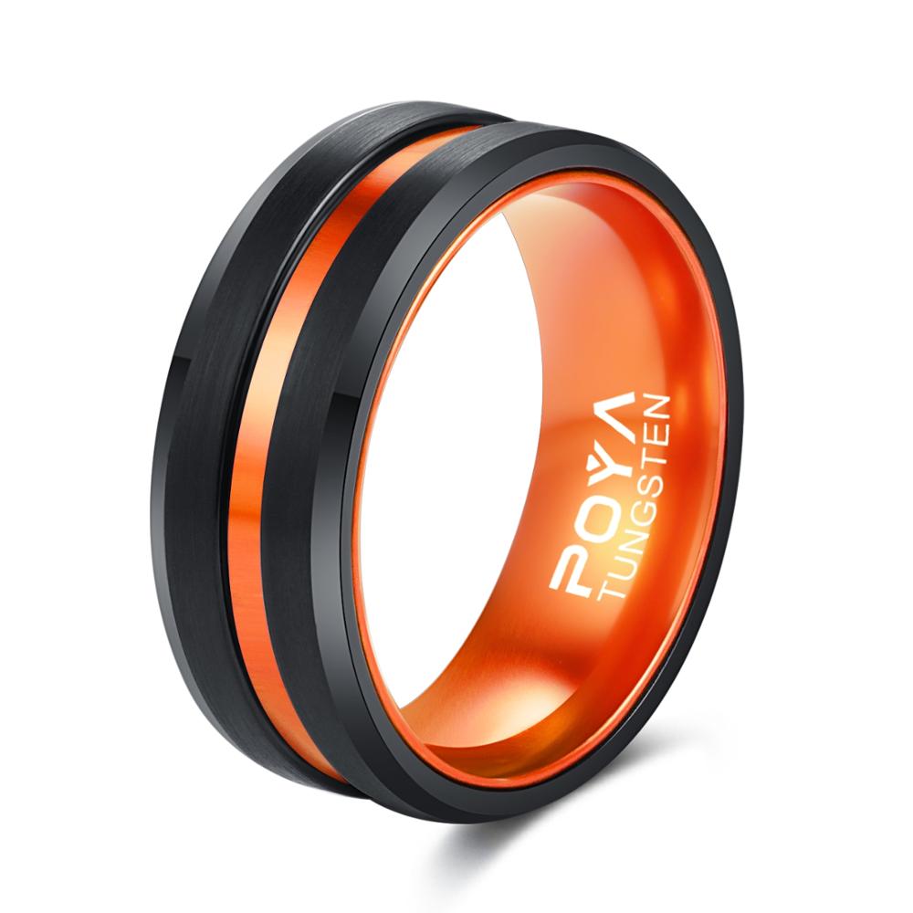 Tungsten Steel Ring With Orange Inner Ring Men