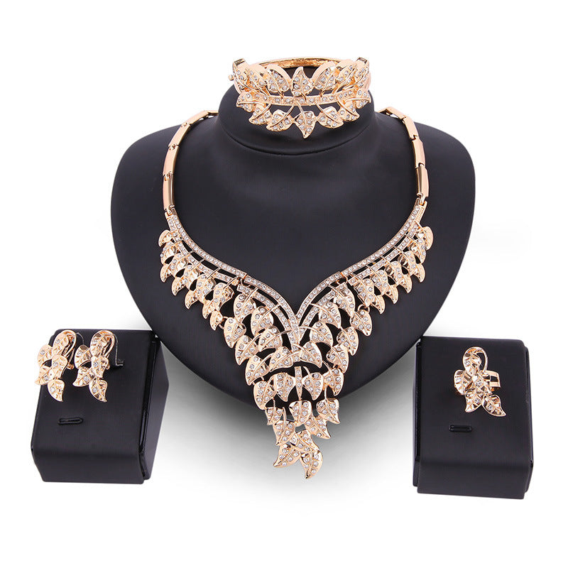 Crystal Necklace And Ear Jewelry Set Of Four Bridal Banquet Jewelry Set