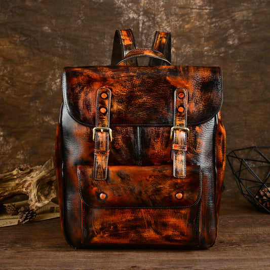 Retro Neutral Casual Top Layer Cowhide Backpack