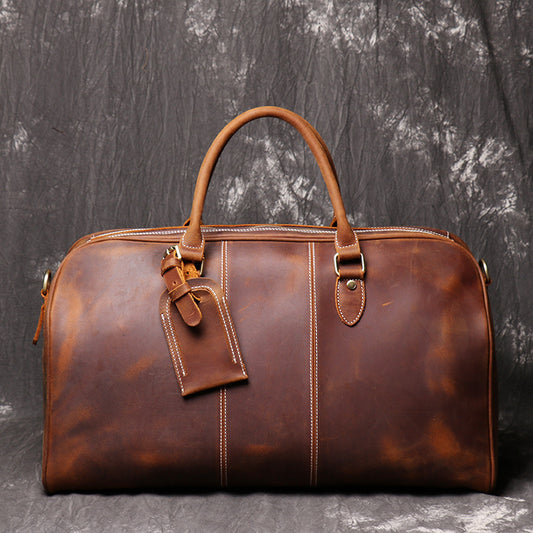 Men's Leather Hand Travel One Shoulder Crossbody Duffel Bag