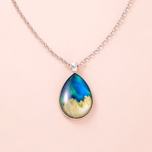 Fashion Aurora Mountains Starry Glass Necklace Silver Teardrop Pendant Necklaces For Women Girls Aesthetic Jewelry