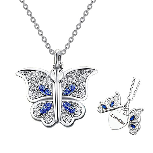 Romantic Butterfly Locket Necklace Openable I Love You Heart Pendant Statement Necklaces For Women Girls