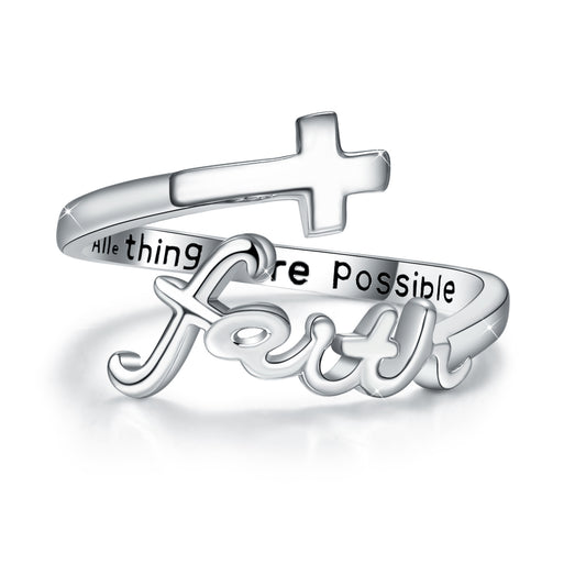 Cross Rings 925 Sterling Silver Faith Adjustable Rings Open Rings Cross Ring Jewellery For Mother Women Men Women Gifts