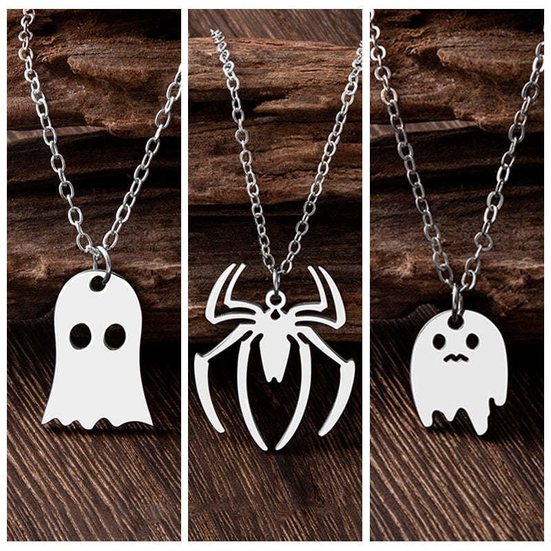 Punk Halloween Stainless Steel Necklace Gothic Ghost Spider Pendant Necklaces For Women Men Jewelry Gift