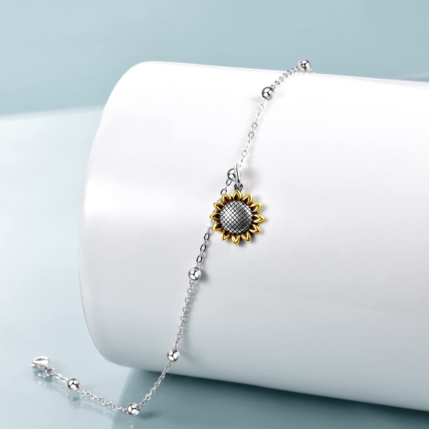 Beads Anklet Sterling Silver Sunflower Ankle Bracelets Jewelry for Women Girls Gifts