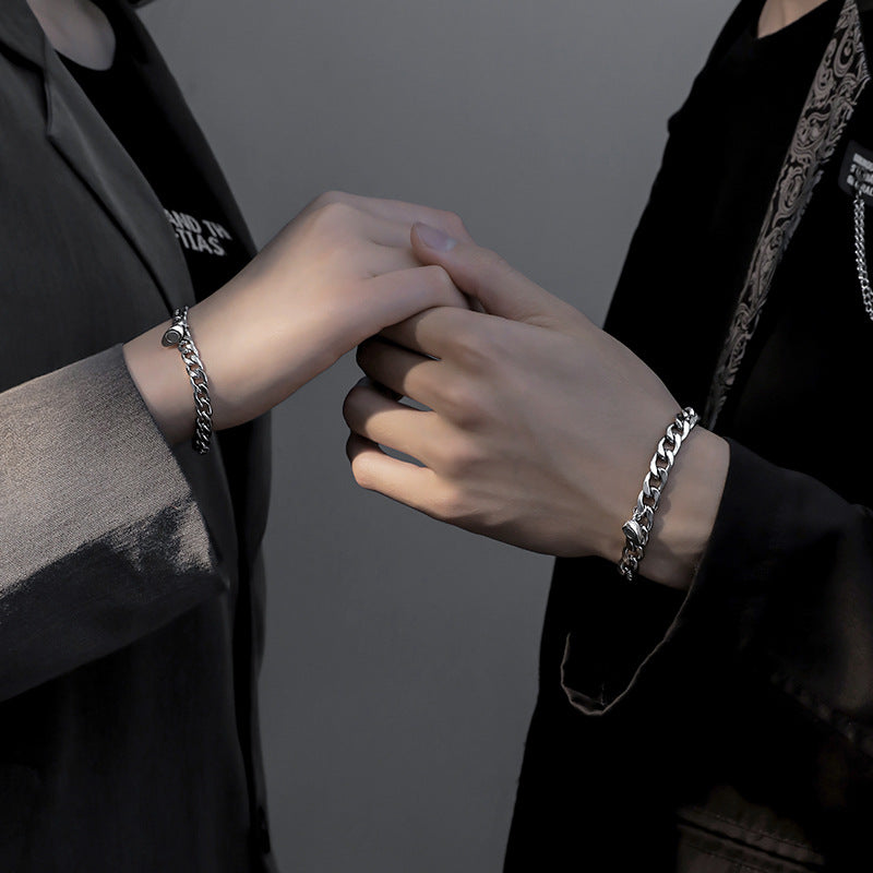 Magnetisches Paar-Armband, Edelstahl, Herz-Charm, Silber, NK-Kettenarmbänder für Liebhaber und Freunde